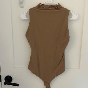 SKIMS Tan Sleeveless Bodysuit with Mandarin Collar